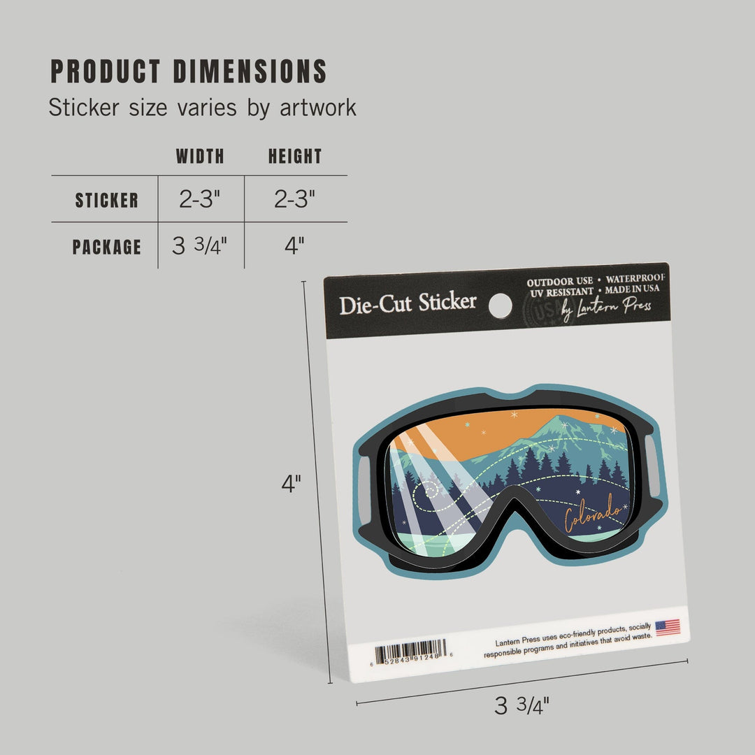 Colorado, Snow Goggles, Contour, Lantern Press Artwork, Vinyl Sticker - Lantern Press