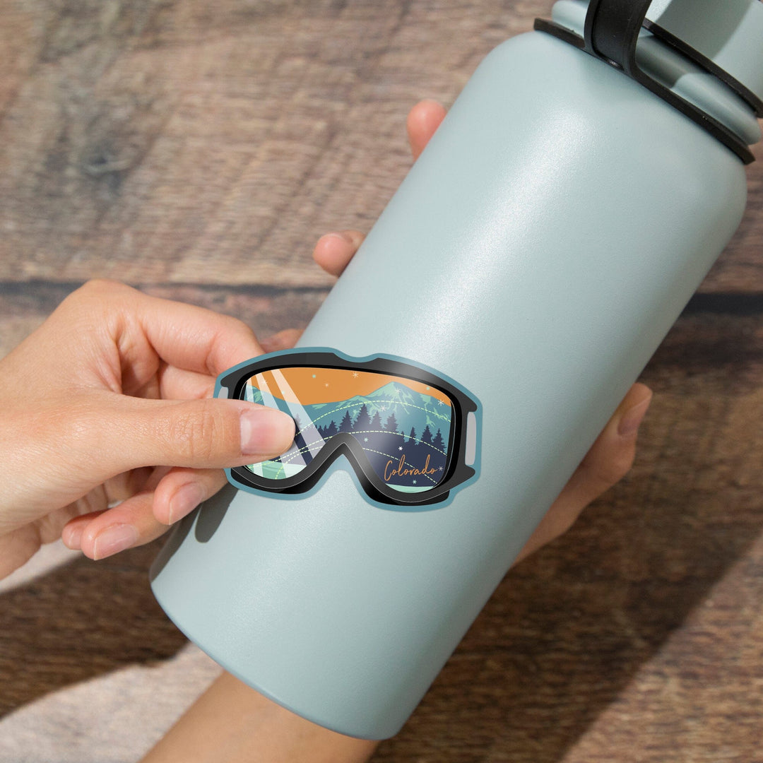 Colorado, Snow Goggles, Contour, Lantern Press Artwork, Vinyl Sticker - Lantern Press