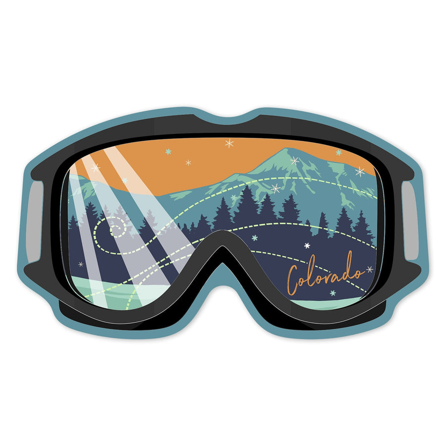 Colorado, Snow Goggles, Contour, Lantern Press Artwork, Vinyl Sticker - Lantern Press