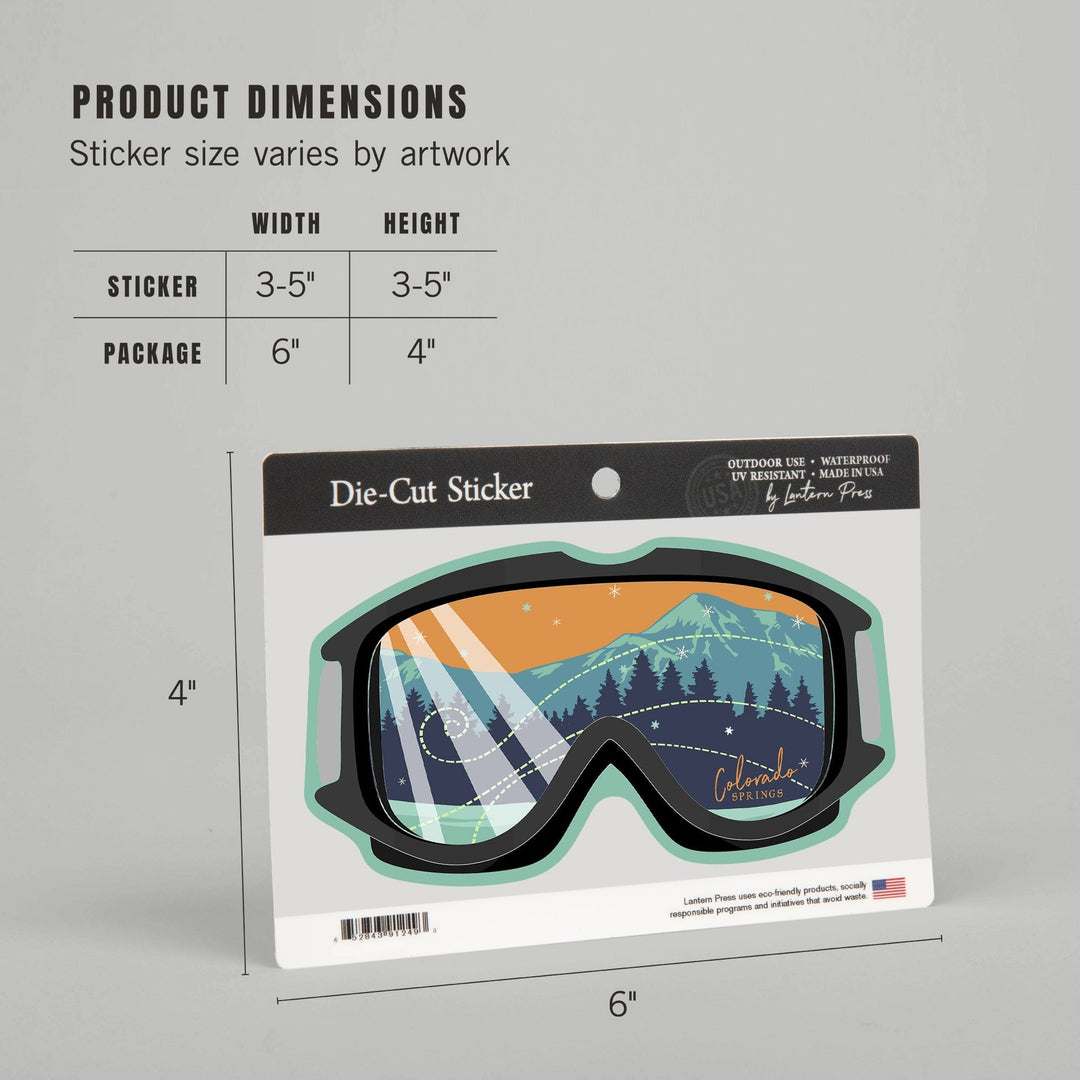 Colorado Springs, Snow Goggles, Contour, Vinyl Sticker Sticker Lantern Press