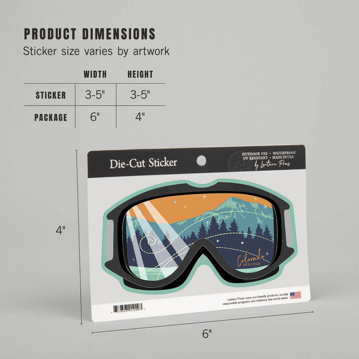 Colorado Springs, Snow Goggles, Contour, Vinyl Sticker Sticker Lantern Press
