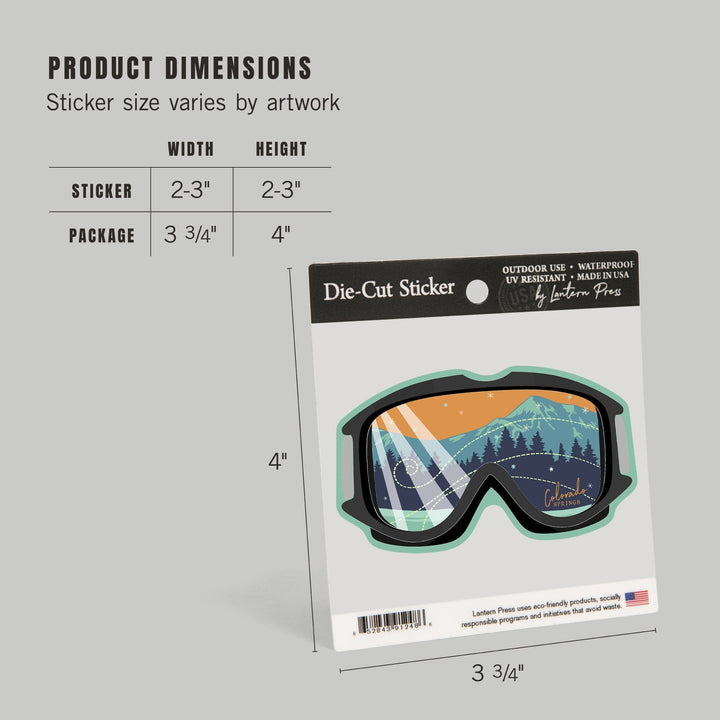 Colorado Springs, Snow Goggles, Contour, Vinyl Sticker Sticker Lantern Press