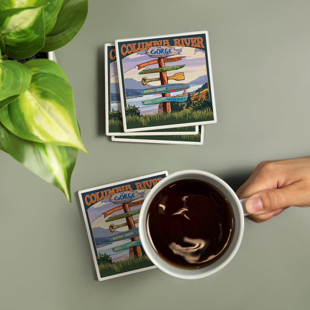 Columbia River Gorge, Oregon, Destinations Sign, Coasters Coasters Lantern Press