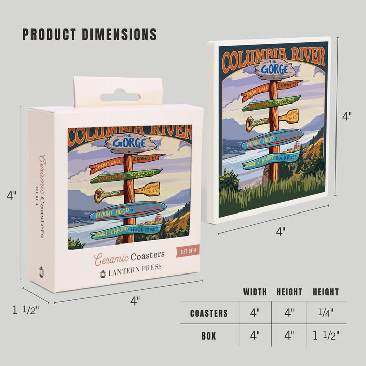 Columbia River Gorge, Oregon, Destinations Sign, Coasters Coasters Lantern Press