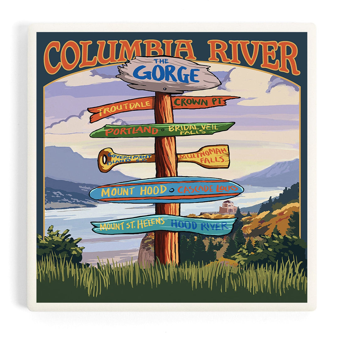 Columbia River Gorge, Oregon, Destinations Sign, Coasters Coasters Lantern Press Coaster