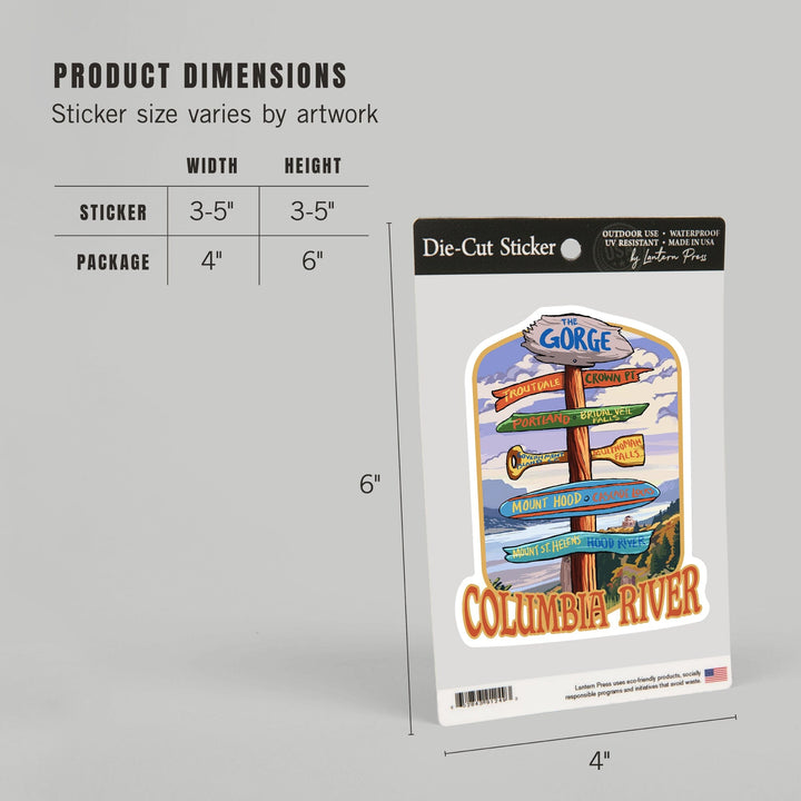 Columbia River Gorge, Oregon, Destinations Sign, Contour, Lantern Press Artwork, Vinyl Sticker - Lantern Press