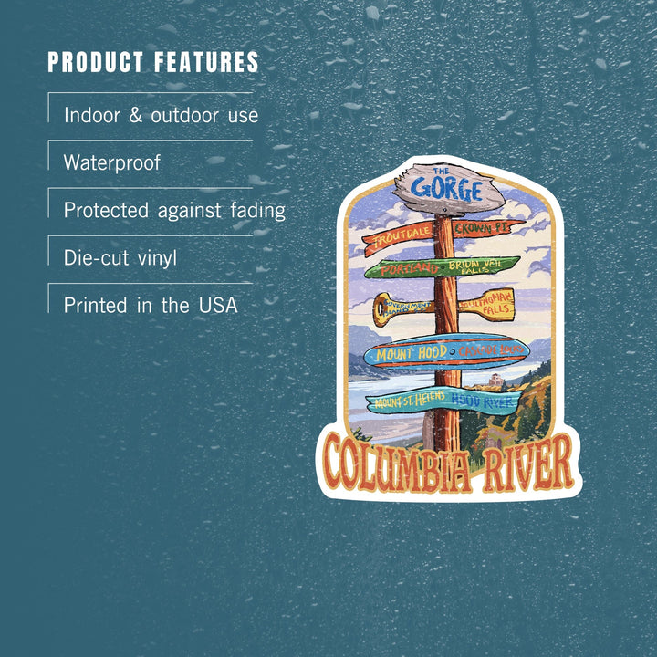 Columbia River Gorge, Oregon, Destinations Sign, Contour, Lantern Press Artwork, Vinyl Sticker - Lantern Press