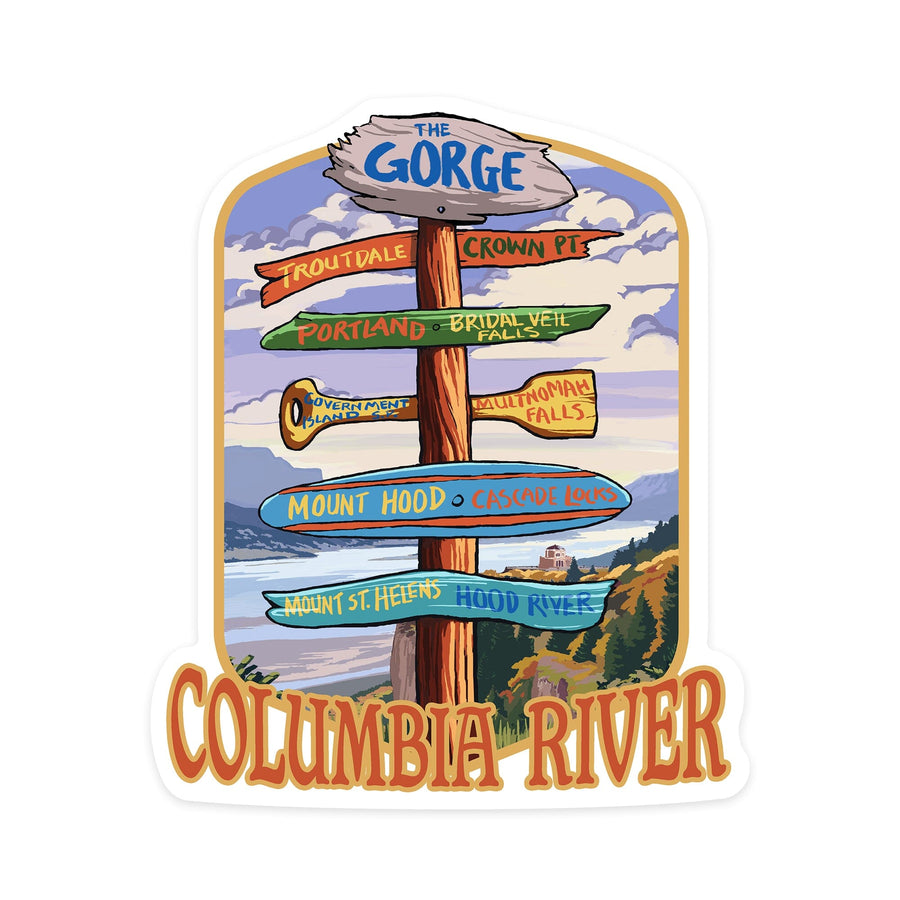 Columbia River Gorge, Oregon, Destinations Sign, Contour, Lantern Press Artwork, Vinyl Sticker - Lantern Press