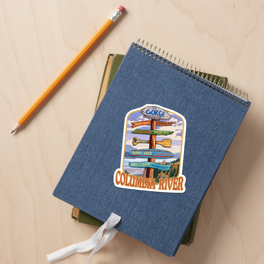 Columbia River Gorge, Oregon, Destinations Sign, Contour, Lantern Press Artwork, Vinyl Sticker - Lantern Press