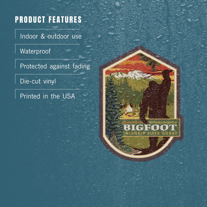 Columbia River Gorge, Oregon & Washington, Home of Bigfoot, Contour, Lantern Press Artwork, Vinyl Sticker - Lantern Press