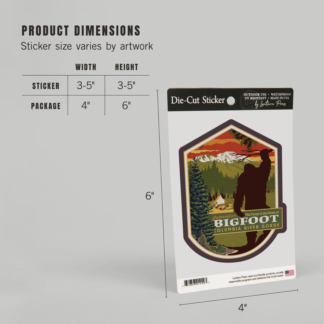 Columbia River Gorge, Oregon & Washington, Home of Bigfoot, Contour, Lantern Press Artwork, Vinyl Sticker - Lantern Press