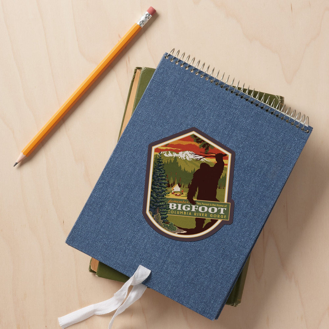 Columbia River Gorge, Oregon & Washington, Home of Bigfoot, Contour, Lantern Press Artwork, Vinyl Sticker - Lantern Press