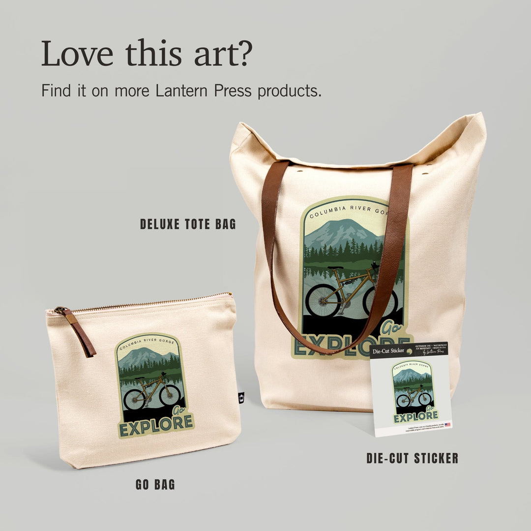 Columbia River Gorge, Washington & Oregon, Go Explore, Bike, Contour, Lantern Press Artwork, Vinyl Sticker - Lantern Press