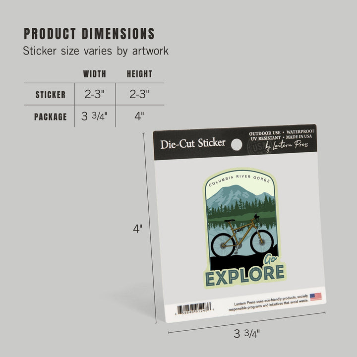 Columbia River Gorge, Washington & Oregon, Go Explore, Bike, Contour, Lantern Press Artwork, Vinyl Sticker - Lantern Press