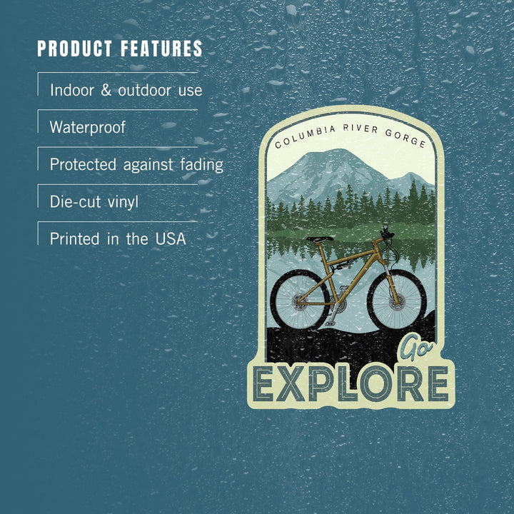 Columbia River Gorge, Washington & Oregon, Go Explore, Bike, Contour, Lantern Press Artwork, Vinyl Sticker - Lantern Press
