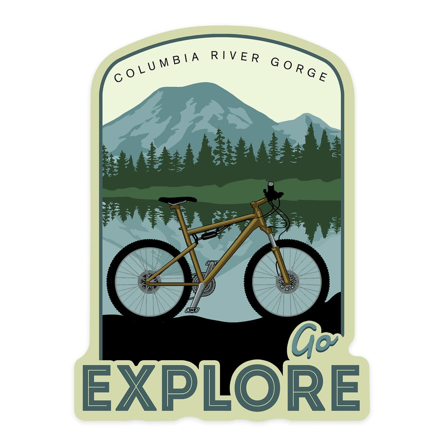 Columbia River Gorge, Washington & Oregon, Go Explore, Bike, Contour, Lantern Press Artwork, Vinyl Sticker - Lantern Press