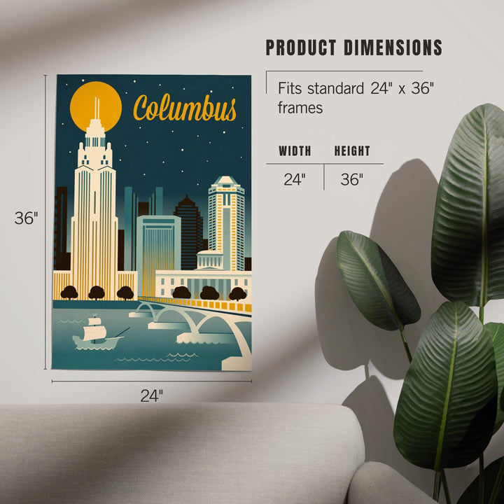 Columbus, Ohio, Retro Skyline Series, Art & Giclee Prints - Lantern Press