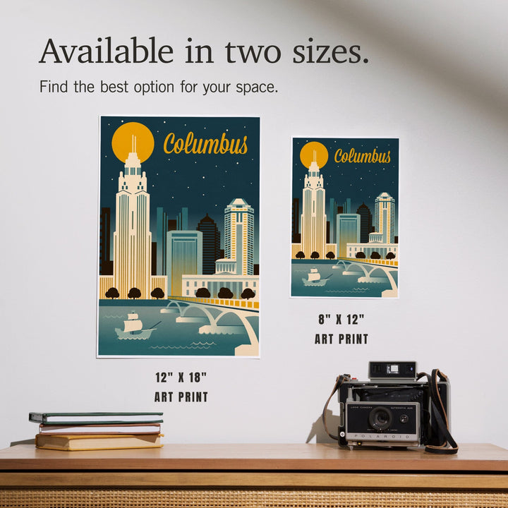 Columbus, Ohio, Retro Skyline Series, Art & Giclee Prints - Lantern Press