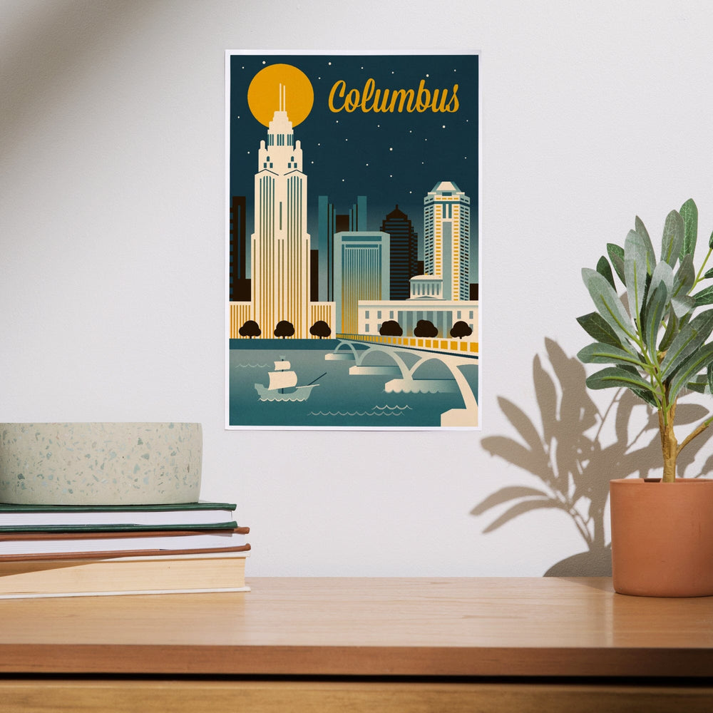 Columbus, Ohio, Retro Skyline Series, Art & Giclee Prints - Lantern Press