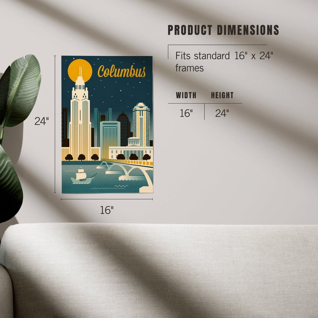 Columbus, Ohio, Retro Skyline Series, Art & Giclee Prints - Lantern Press