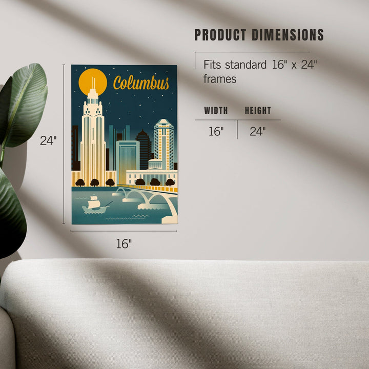 Columbus, Ohio, Retro Skyline Series, Art & Giclee Prints - Lantern Press