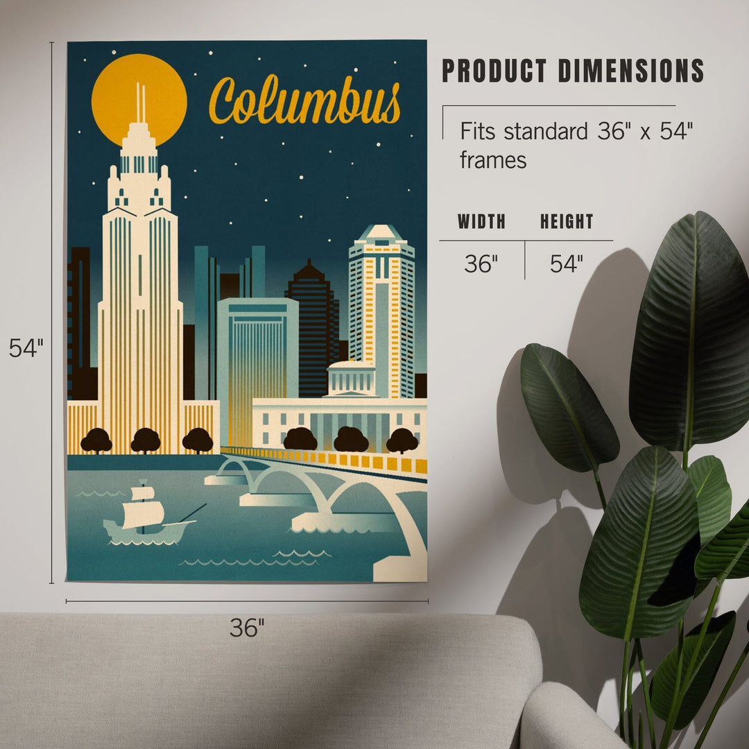 Columbus, Ohio, Retro Skyline Series, Art & Giclee Prints - Lantern Press