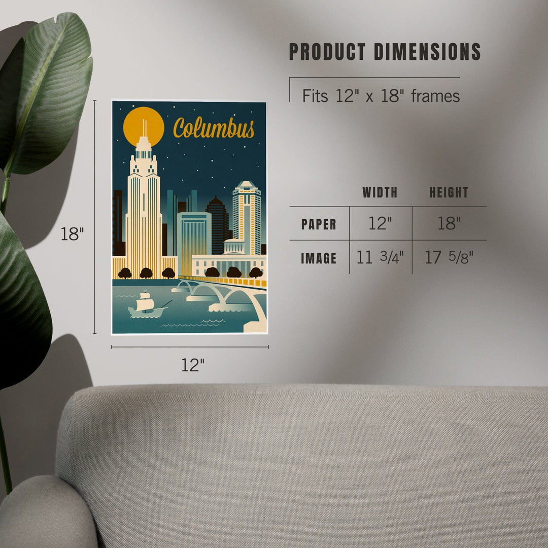 Columbus, Ohio, Retro Skyline Series, Art & Giclee Prints - Lantern Press