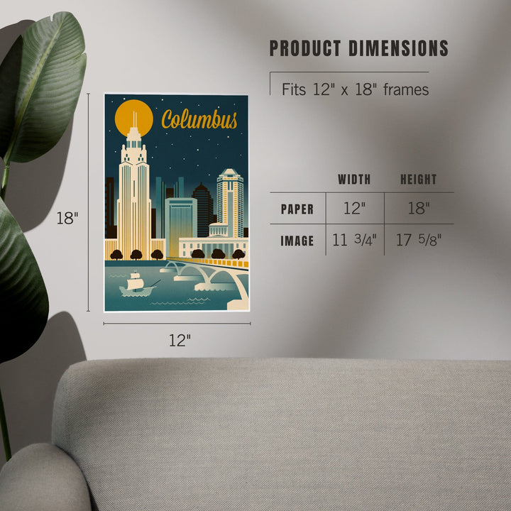 Columbus, Ohio, Retro Skyline Series, Art & Giclee Prints - Lantern Press