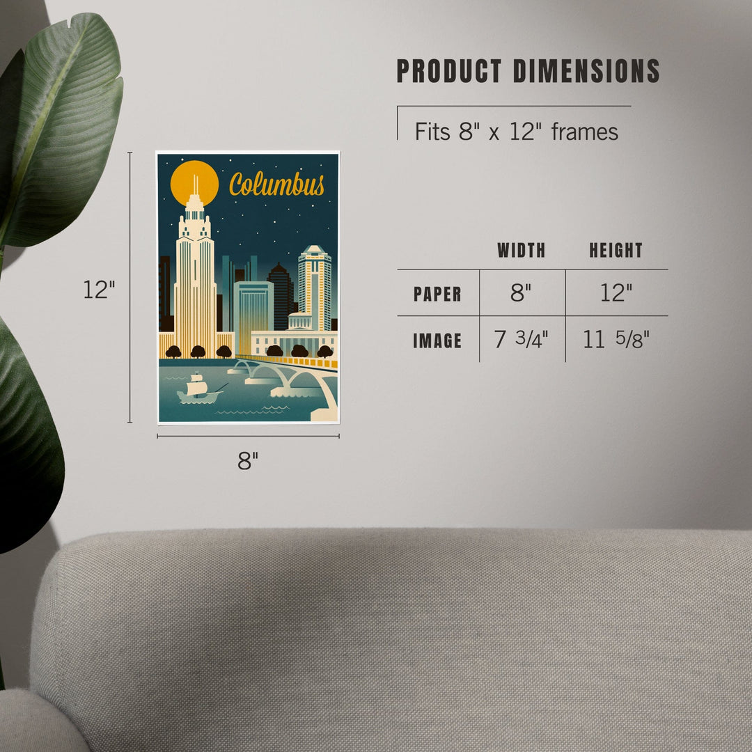 Columbus, Ohio, Retro Skyline Series, Art & Giclee Prints - Lantern Press