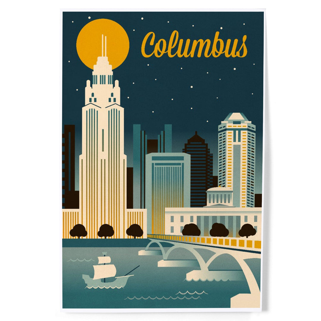 Columbus, Ohio, Retro Skyline Series, Art & Giclee Prints - Lantern Press