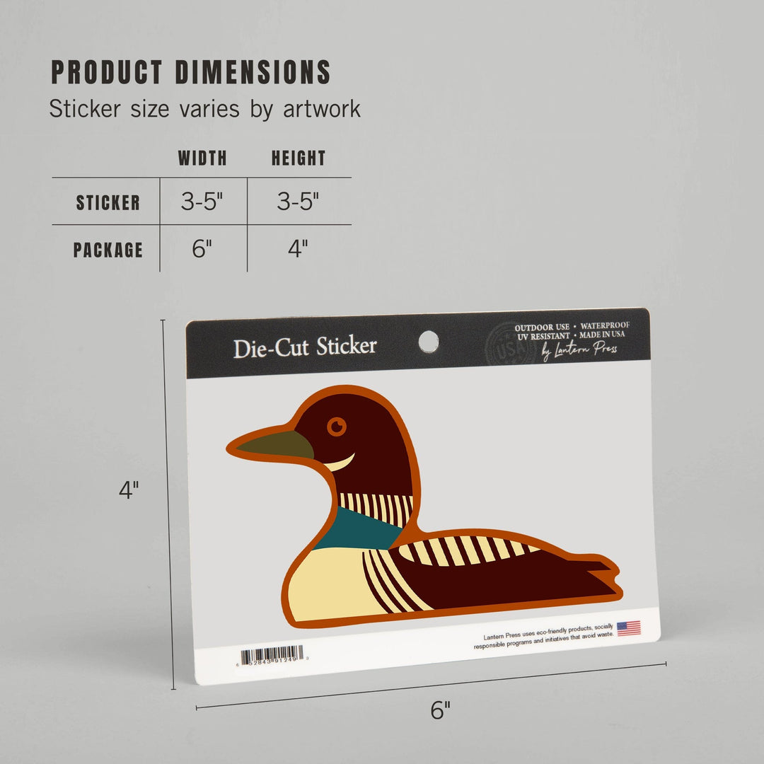 Common Loon, Geometric, Contour, Lantern Press Artwork, Vinyl Sticker - Lantern Press