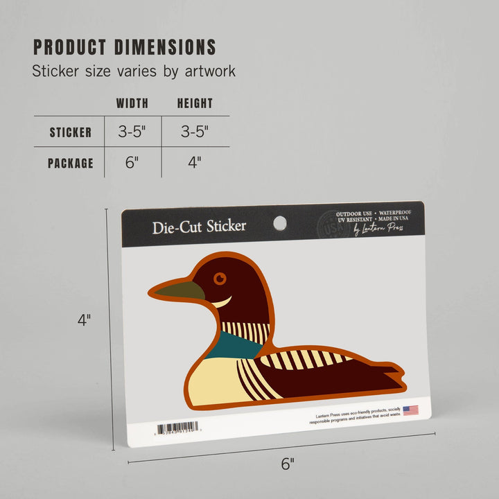 Common Loon, Geometric, Contour, Lantern Press Artwork, Vinyl Sticker - Lantern Press