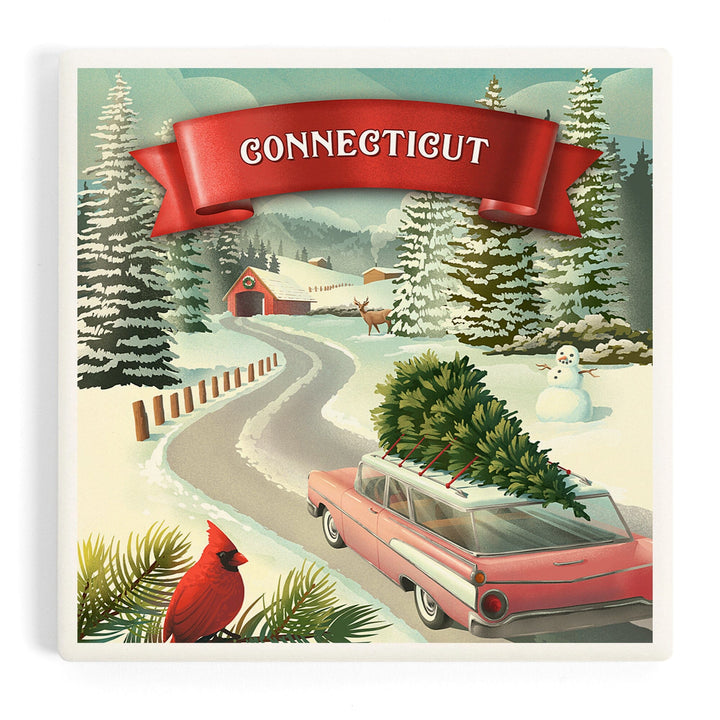 Connecticut, Christmas Holiday Tradition, Coasters Coasters Lantern Press