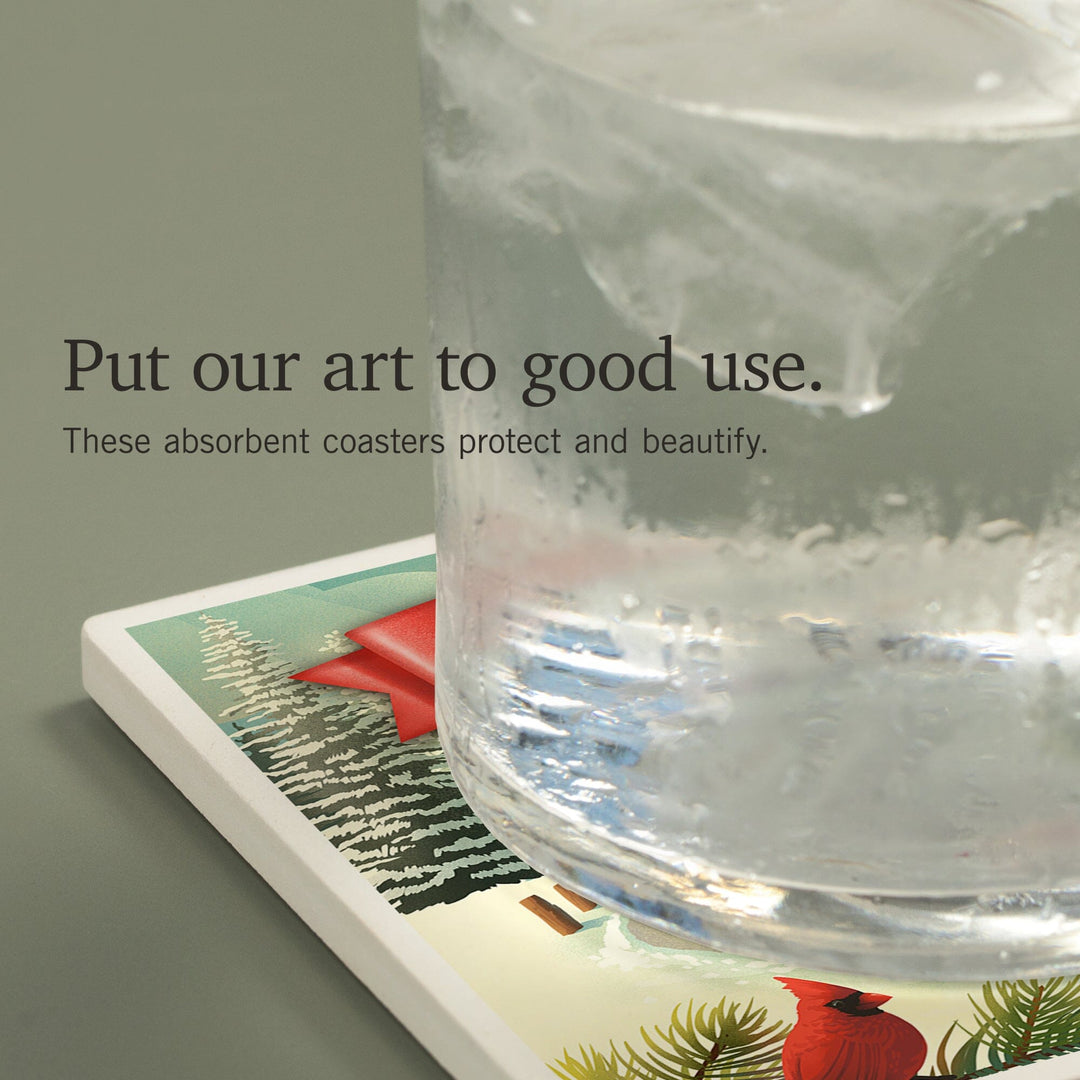 Connecticut, Christmas Holiday Tradition, Coasters Coasters Lantern Press