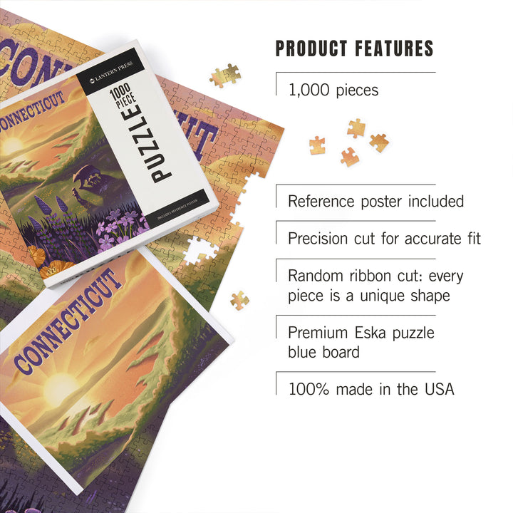 Connecticut, Lithograph, Bear and Spring Flowers, Lake, Jigsaw Puzzle Puzzle Lantern Press