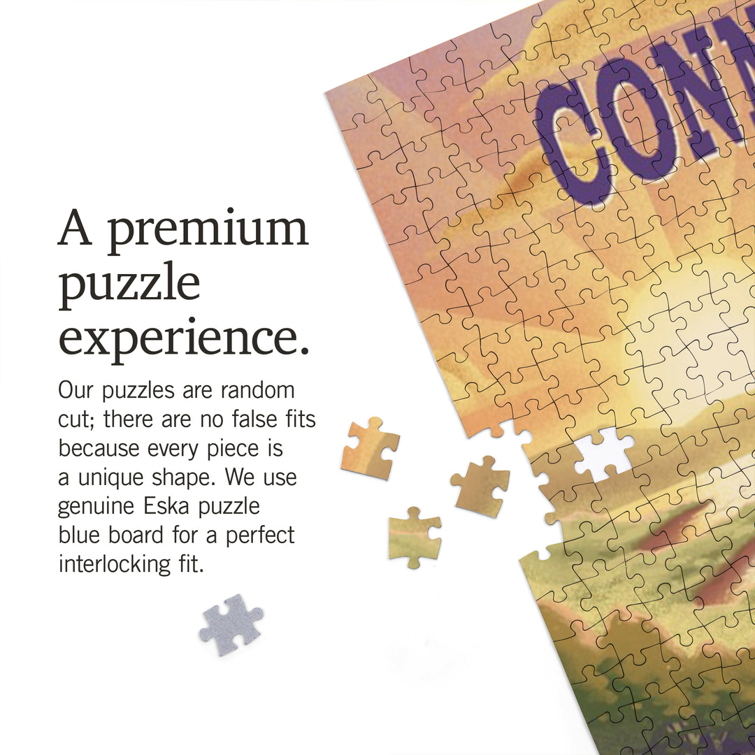 Connecticut, Lithograph, Bear and Spring Flowers, Lake, Jigsaw Puzzle Puzzle Lantern Press