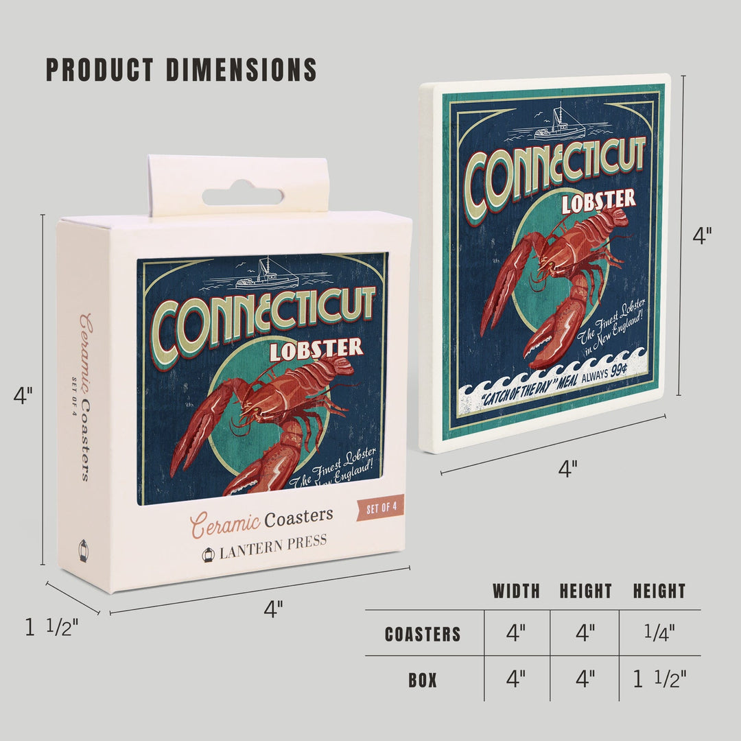 Connecticut, Lobster Shack Vintage Sign, Coasters Coasters Lantern Press