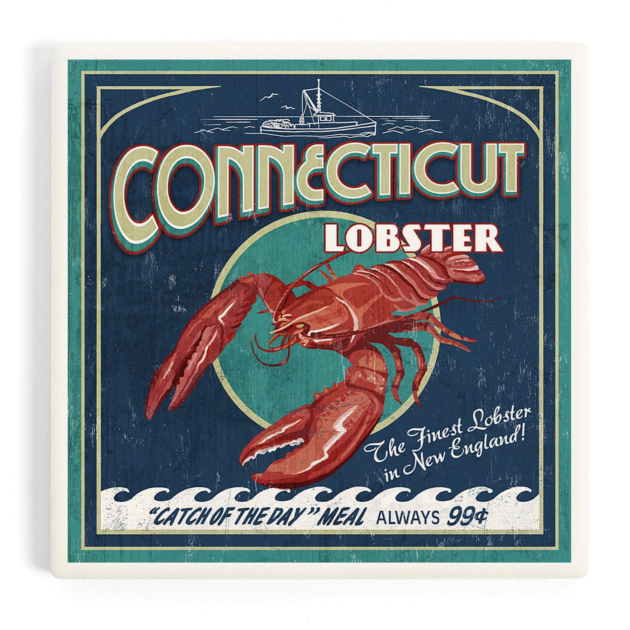 Connecticut, Lobster Shack Vintage Sign, Coasters Coasters Lantern Press
