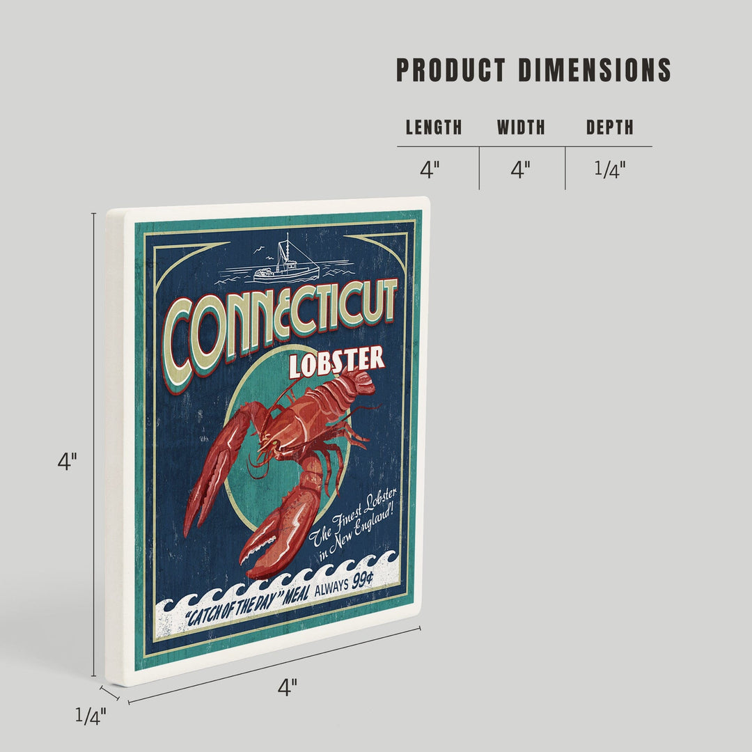 Connecticut, Lobster Shack Vintage Sign, Coasters Coasters Lantern Press