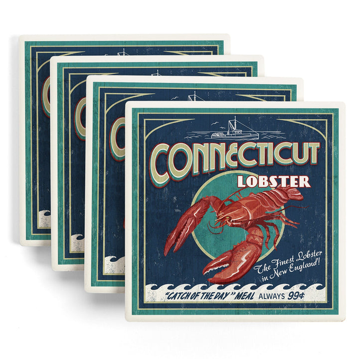 Connecticut, Lobster Shack Vintage Sign, Coasters Coasters Lantern Press
