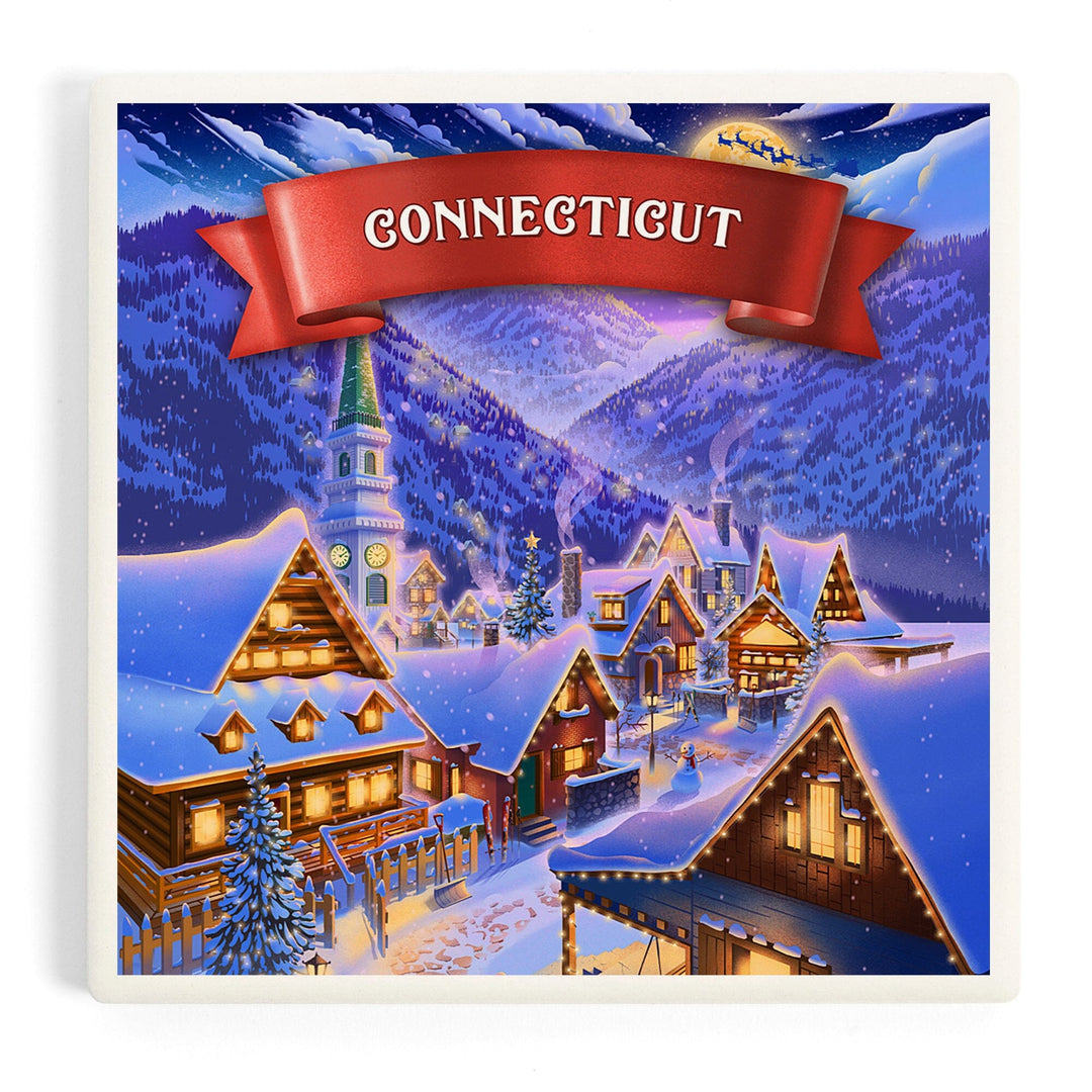 Connecticut, Sleepy Winter Village, Coasters Coasters Lantern Press