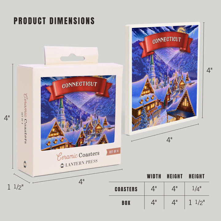 Connecticut, Sleepy Winter Village, Coasters Coasters Lantern Press