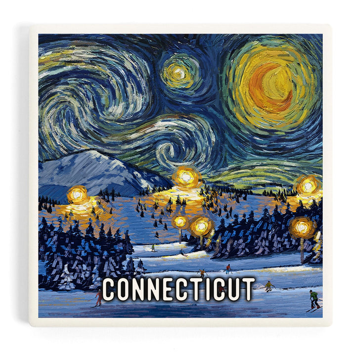 Connecticut, Starry Night, Ski, Coasters Coasters Lantern Press