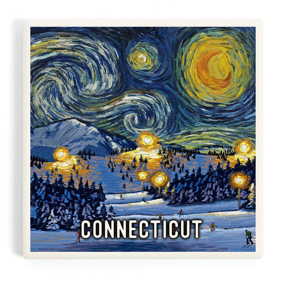 Connecticut, Starry Night, Ski, Coasters Coasters Lantern Press