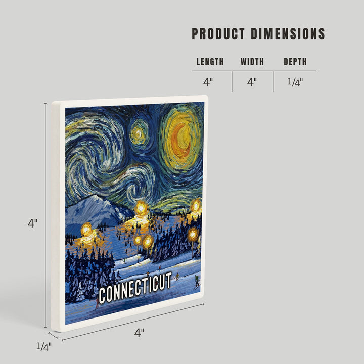 Connecticut, Starry Night, Ski, Coasters Coasters Lantern Press