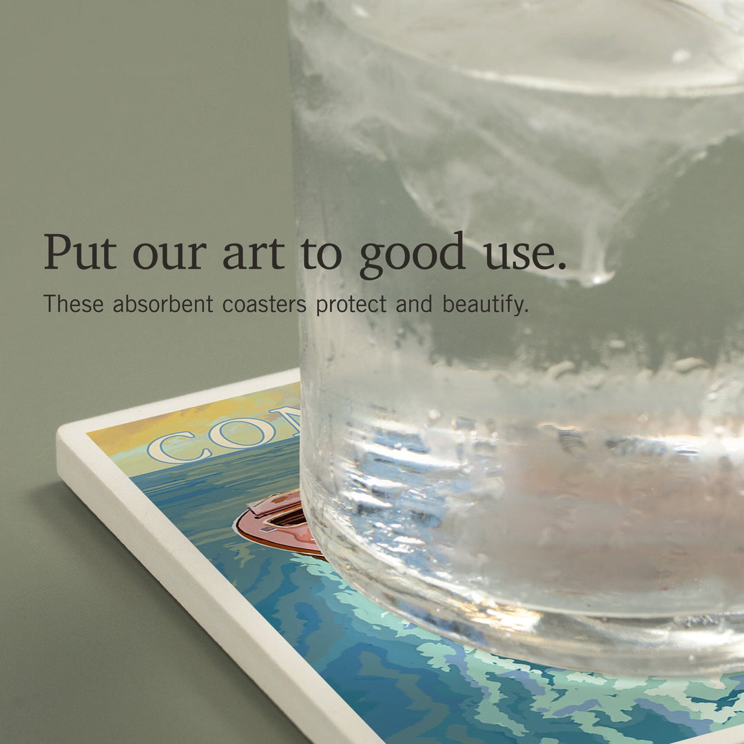 Connecticut, Wooden Boat, Coasters Coasters Lantern Press