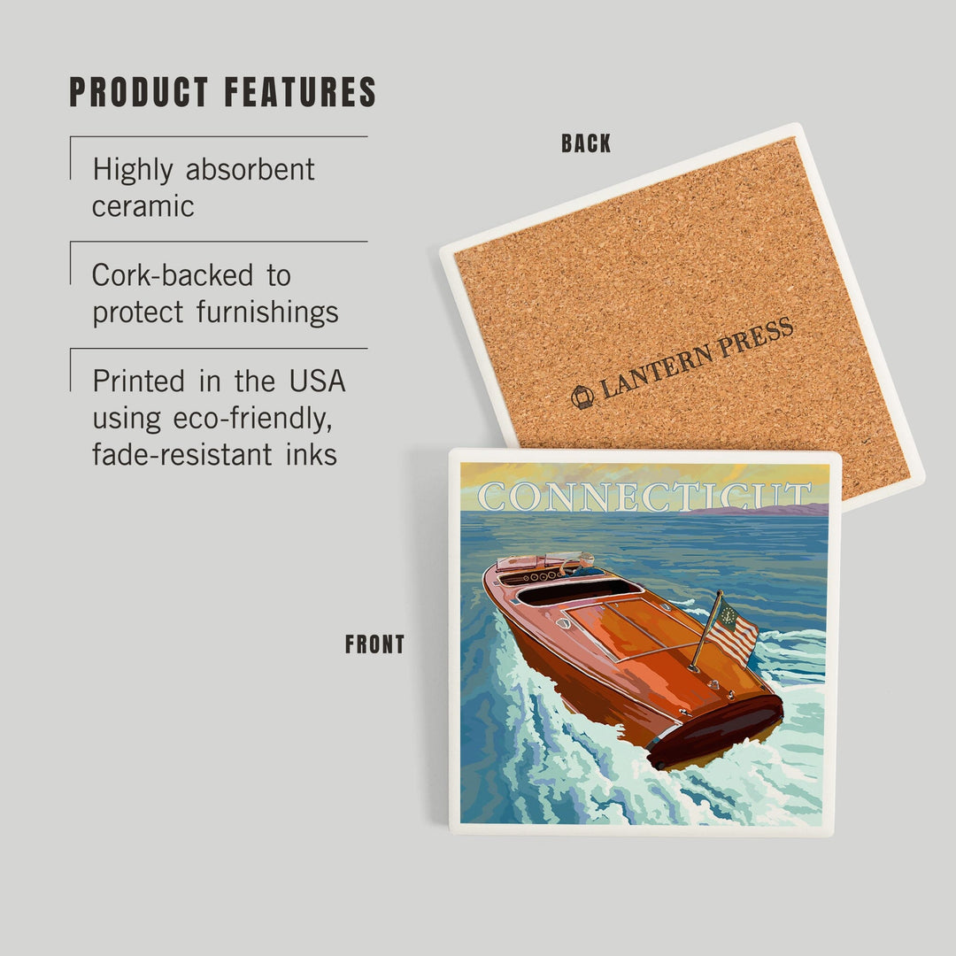 Connecticut, Wooden Boat, Coasters Coasters Lantern Press