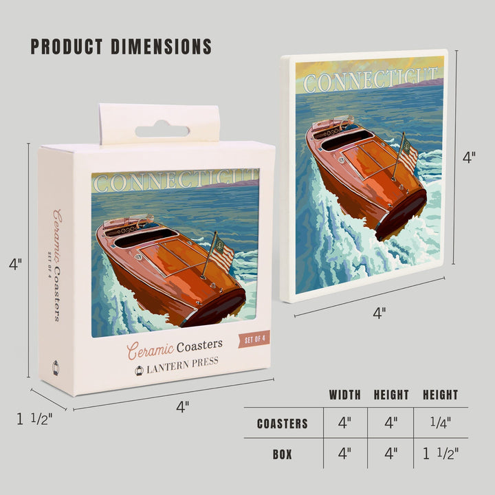 Connecticut, Wooden Boat, Coasters Coasters Lantern Press