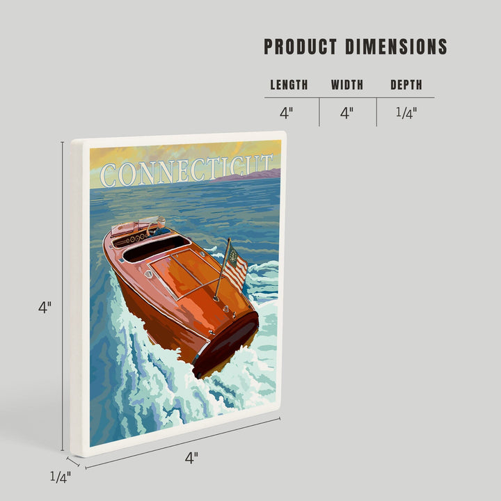 Connecticut, Wooden Boat, Coasters Coasters Lantern Press