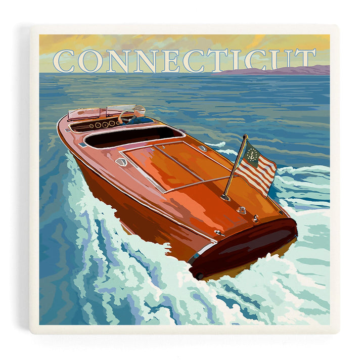 Connecticut, Wooden Boat, Coasters Coasters Lantern Press Coaster